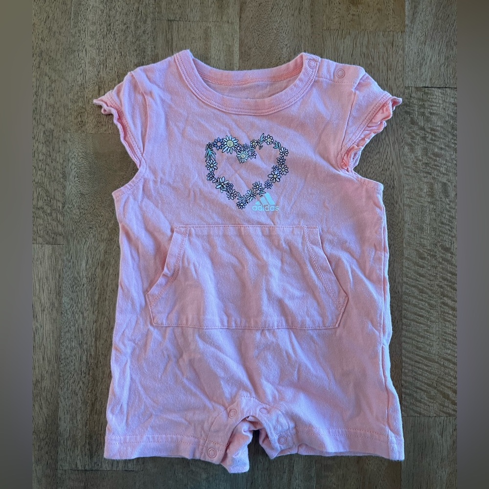 Adidas Pink Romper with Floral Heart